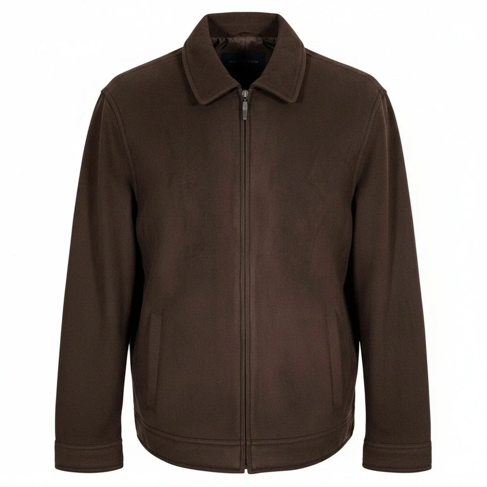 Perry Ellis Winter Jacket Men's Large Brown Faux Suede‎ Faux Fur Lining Full Zip